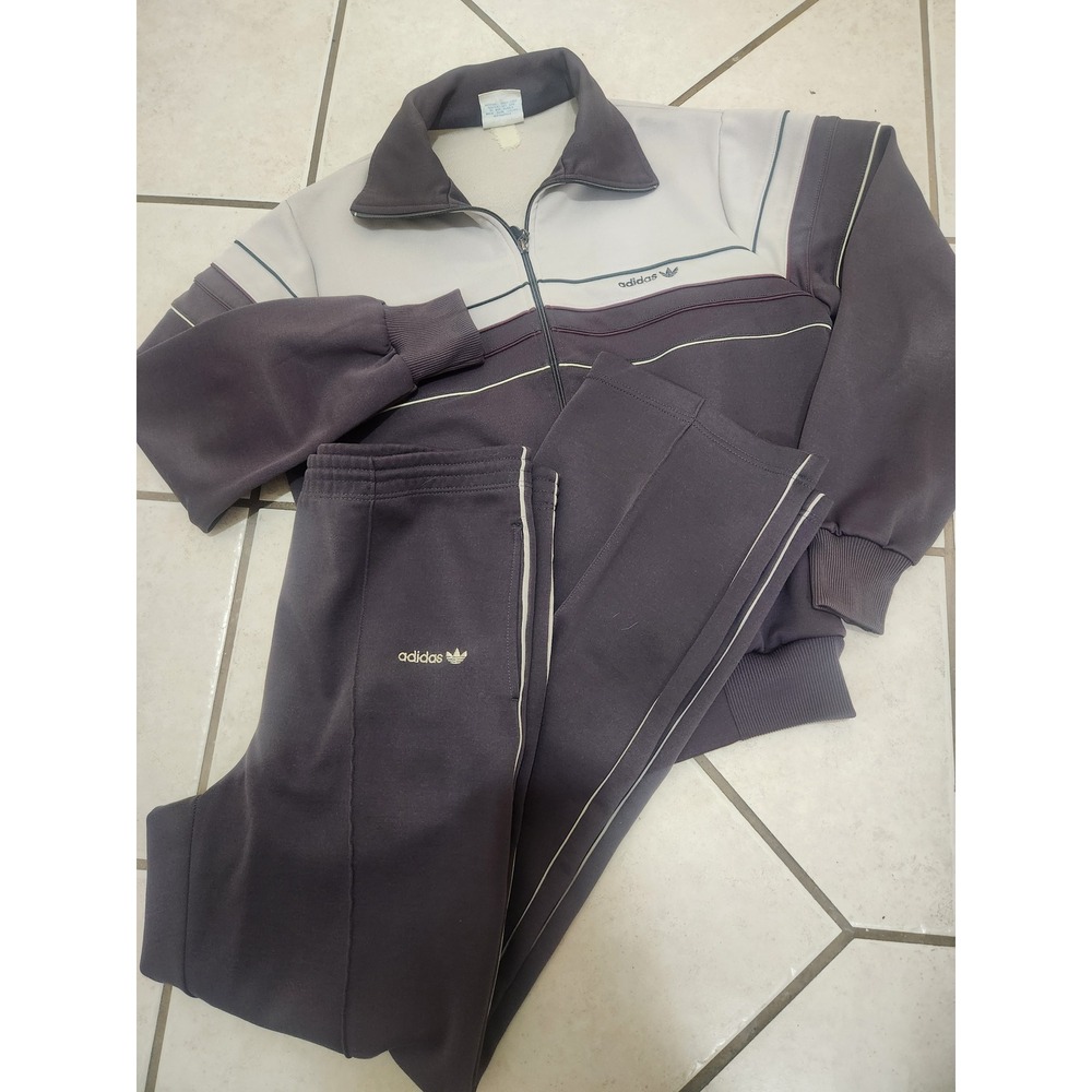 Vintage Adidas Track Suit Grey Purple Colorblock Trefoil Jacket Pants Set Medium